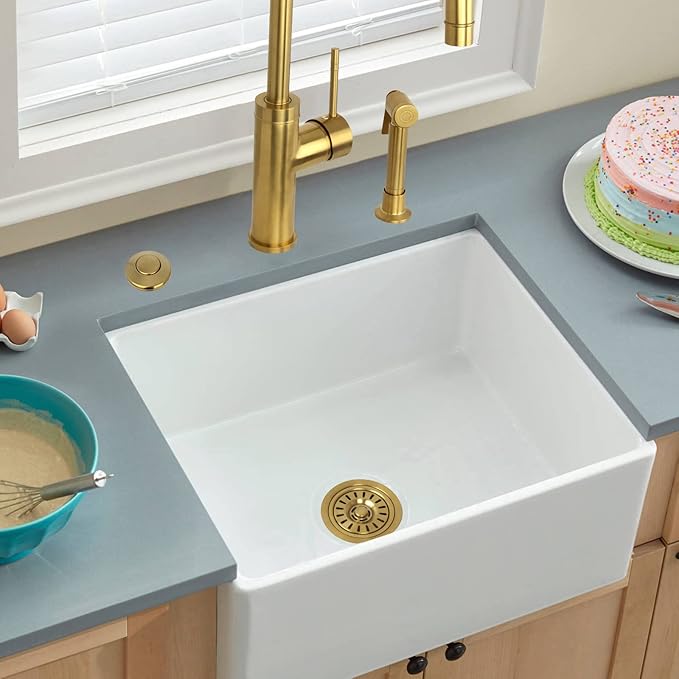 Akicon Garbage Disposal Air Switch with Air Hose, Sink Top Push Button Replacement for Air Switch Garbage/Waste Disposal Outlet (Brass Gold)