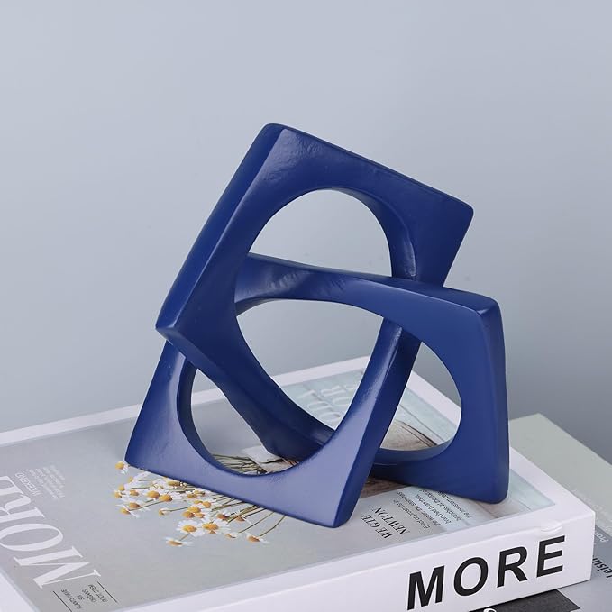 XMGZQ Navy Blue Knot Statue for Coffee Table Centerpiece Decor,Modern Abstract Art Geometric Sculpture and Figurines, Home Decor Accent,Cube Knick Knacks for Shelves,Bookshelf,Entryway,Floating
