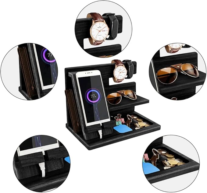 Gifts for Men Bedside Organiser Wood Phone Docking Station Dad Birthday Gifts for Him Nightstand Key Wallet Watch Stand Mens Gifts for Xmas Presents for Dad Husband Boyfriend Anniversary & Christmas
