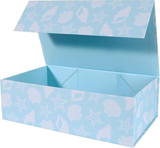 Blue Ocean Theme Gift Box with Magnetic Lids 13.8x8.3x4.4 in, Large Bridesmaid Proposal Boxes, Rectangle Wedding Decorative Storage Box 1 Pack