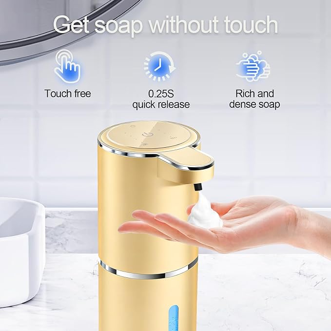 Automatic Foaming Soap Dispenser - Hand Free Pump Touchless Soap Dispenser USB Rechargeable Dispenser with 380ml, 4levels Adjustable Dispenser for Bathroom Kitchen