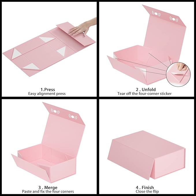 Pink Gift Box, 9.5x6x3'' Gift box for Presents with Lids Magnetic Closure Rectangle Collapsible for Bridesmaid Proposal Box, Wedding, Christmas, Halloween, Birthday Gift Packging