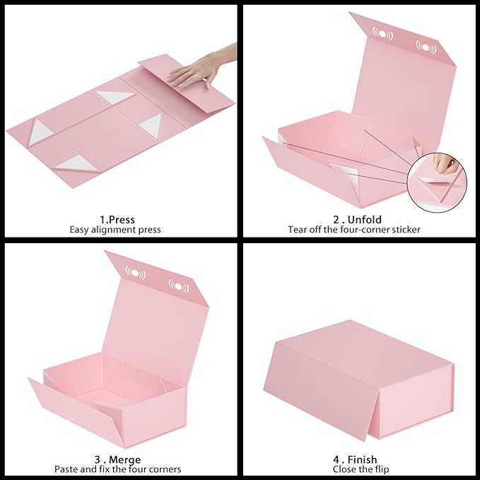 5 Pack Pink Gift Box, 9.5x6x3'' Gift boxes for Presents with Lids Magnetic Closure Rectangle Collapsible for Bridesmaid Proposal Box, Wedding, Christmas, Halloween, Birthday Gift Packging
