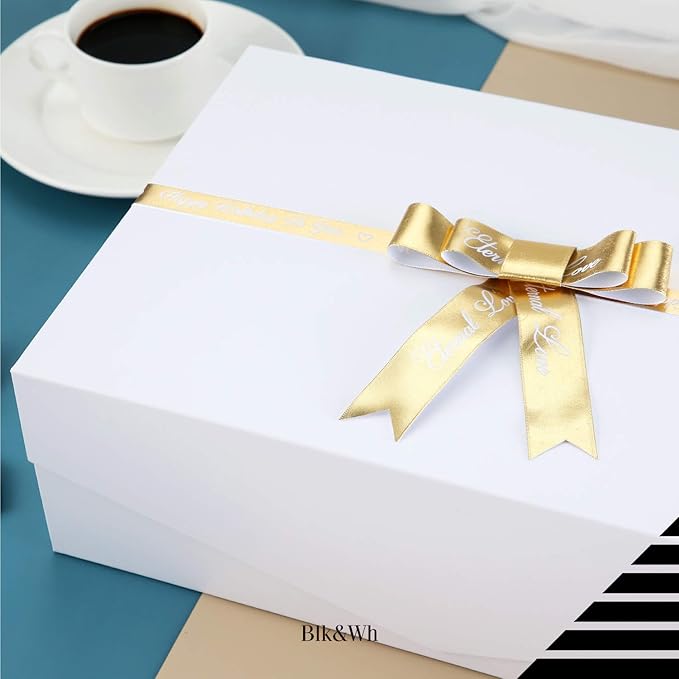 BLK&WH 6 Gift Boxes 13.5x9x4.1 Inches, Large Gift Boxes with Lids, White Gift Boxes, Bridesmaid Proposal Boxes, Collapsible Gift Boxes with Magnetic Lids (Matte White)