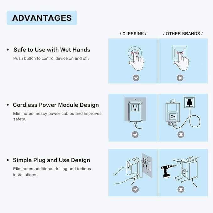 CLEESINK Garbage Disposal Switch, Cordless Air On Off Kit for Food Waste Disposer, Polished Gold, LONG 3.5" Sink Top Push Button