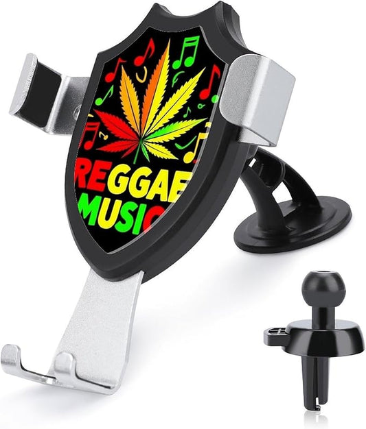 Universal Hands Free Automobile Cell Phone Holder, Phone Mount for Car Dashboard Air Vent Windshield Rasta Flag Weedleaf Reggae Music