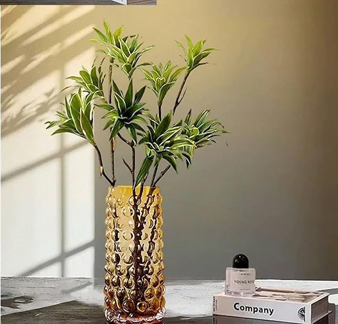 Unique Large Bubble Gold Glass Cylinder Vase-11 inch Tall, Flower Ribbed Vase for Living Room, Bedroom, Dinning Table, Office, Wedding, Table, Centerpieces.