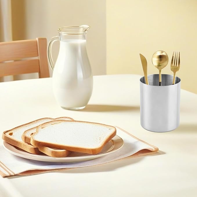 Gcroet Stainless Steel Utensil Holder, 3.2x3.9 Inch Utensil Crock for Spoon Fork, Space-saving Easy Clean Stainless Steel Container for Kitchen Counter...