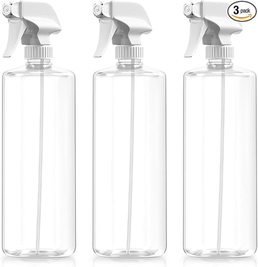 Bar5F Plastic Spray Bottles with Mixor Trigger, 32 oz | Professional, Leak Proof, Empty, Adjustable Fine to Powerful Sprayer, Refillable | Water Plants, Cleaning Solutions | Crystal Clear | Pack of 3