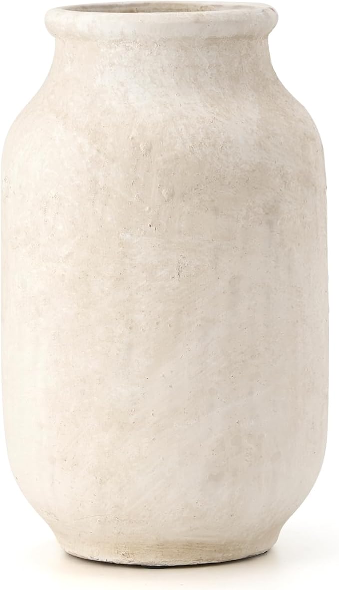 SIDUCAL Rustic Farmhouse Flower Vase | 9.5 Inch Large Ceramic Vase | Pampas Grass | Modern Farmhouse for Home Decor, Table, Living Room Decoration, Shelf Decor, Mantel, White