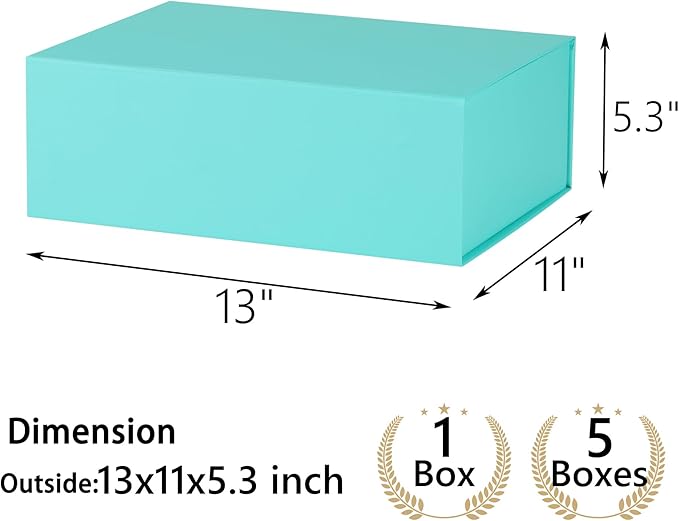 Turquoise Gift Box,13x11x5.3 Large Gift Boxes With Lids For Presents Includes Ribbon And Diy Printable Sticker Paper,Bridesmaid Proposal Box,Magnetic Gift Box For Birthday,Wedding,Graduation