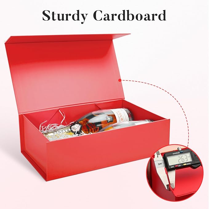 LIFELUM Gift Box 14"x8.5"x4.5" Red Gift Boxes for Presents for Anniversary Wedding Proposal Birthday Gift boxes with Lids Shredded Filler Card Ribbon