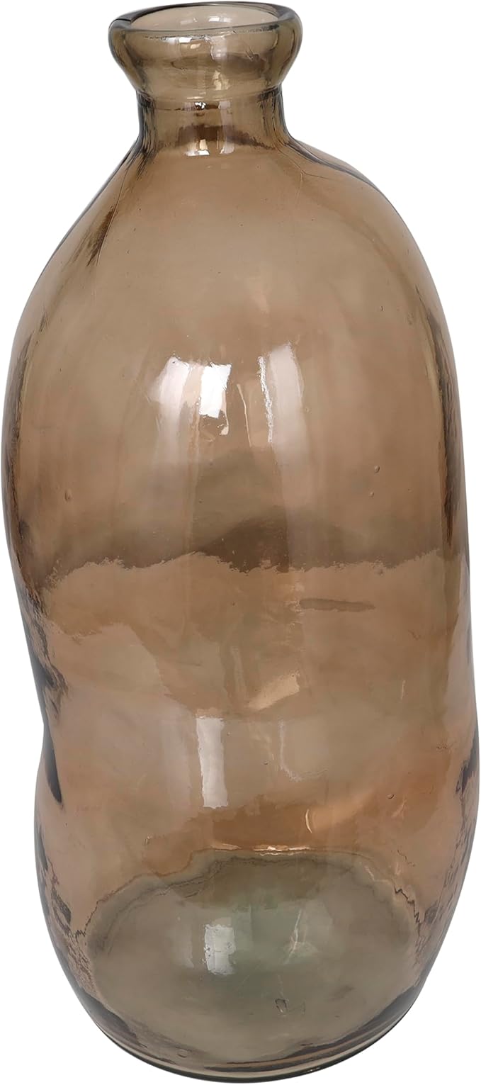 Deco 79 Recycled Glass Abstract Handmade Decorative Vase Tall Curved Spanish Bottle Neck Centerpiece Vase, Flower Vase for Home Decoration 13" x 13" x 29", Brown