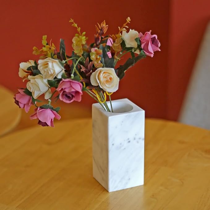 Natural Marble Flower Vase, White Vase Modern Farmhouse Home Decor, Premium Marble Craft Vases for Living Room Shelves Table Center Wedding