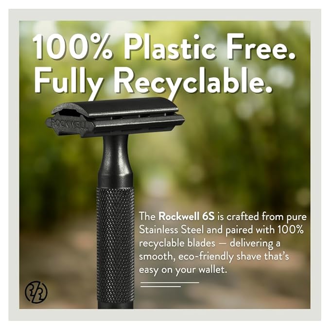 Rockwell Razors 6S Black Stainless Steel Safety Razor. Adjustable Single Blade Razor With 6 Shave Settings and 5 Recyclable Blades. Custom Shaves For Men and Women. Reduces Razor Burn and Irritation.