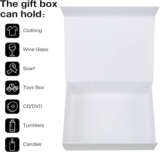 Aimyoo White Collapsible Gift Box with Magnetic Closure Lids 10.5x7x3 in, Bridesmaid Groomsman Proposal Boxes, Rectangle Storage Box 3 Pack