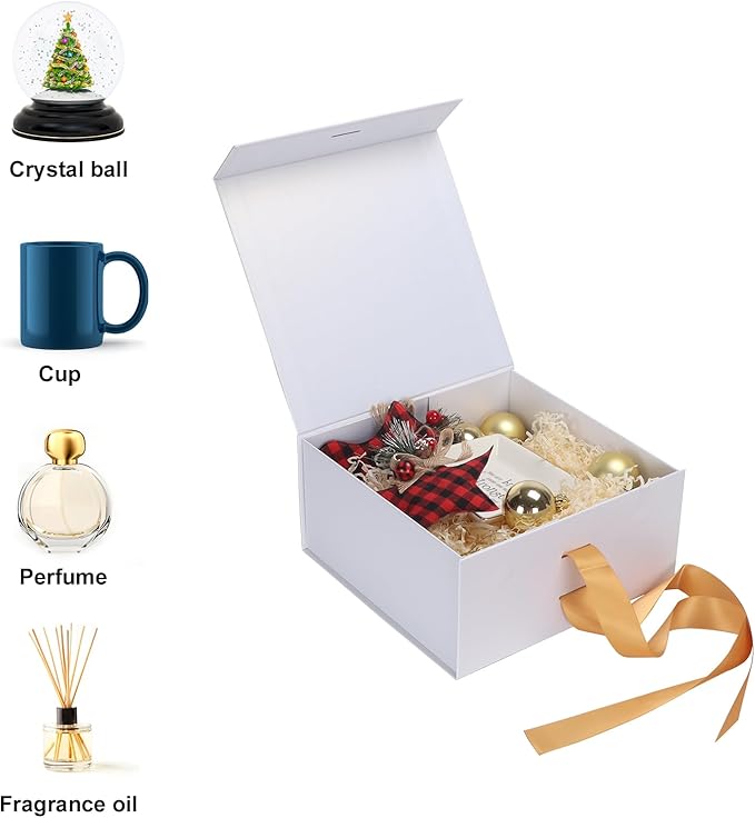 4 Pack 8x8x4 Inches White Gift Boxes with Ribbon, Magnetic Gift Box with Lid for Wedding, Groomsmen Bridesmaid Proposal, Birthdays, Mother's Day