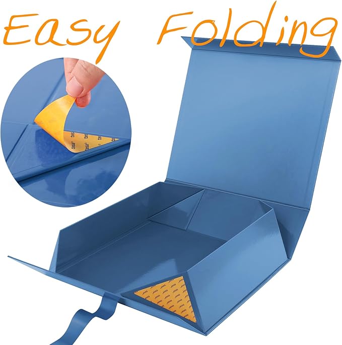 GREEN BEAN 3 Extra Large Gift Boxes with Lid 16.3 x 14.2 x 5 Inches Blue Magnetic Gift Box with Ribbon for Clothes and Large Presents Christmas Halloween(Glossy Blue)