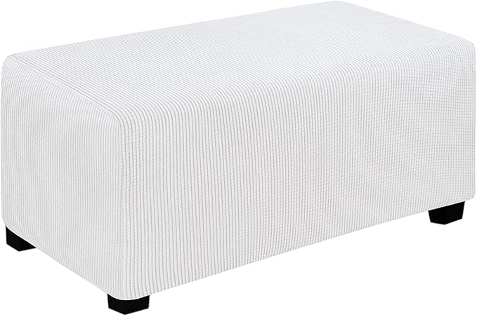 Easy-Going Stretch Ottoman Cover Folding Storage Stool Furniture Protector Rectangle slipcover Elastic Bottom (Ottoman Large,Snow White)
