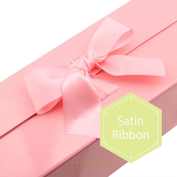 PACKHOME 17x14.5x5.5 Inches, Extra Large Gift Box with Lid, Magnetic Closure Boxes with Ribbon for Clothes and Large Gifts (Glossy Pink)