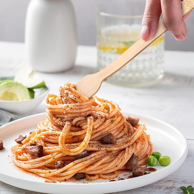 Bamboo Utensils Disposable- 100 PK Bamboo Forks Disposable 100% Compostable Biodegradable Renewable Natural Cutlery Fork 6.7" for Travelling Camping