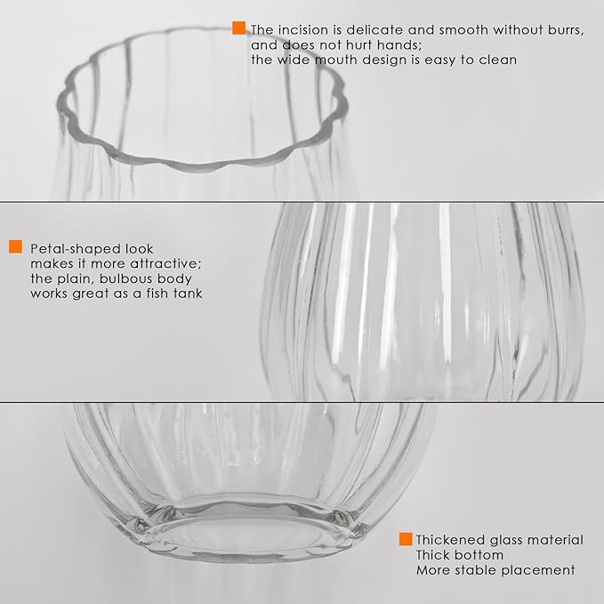 Flower-Shaped Wide Mouth Glass Vase - 6.7" Tall Transparent Vase, Ideal for Fresh Flowers/Floating Tealights, Home Display (Living Room/Bedroom), Wedding Centerpieces & Holiday Decor