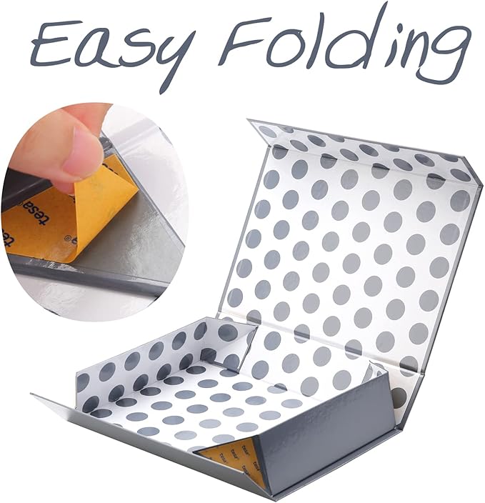 GREEN BEAN Gift Box 11x7.8x2.3 Inches, Grey Gift Box with Lid for Presents, Magnetic Gift Boex for Clothes (Glossy Metallic Grey, Polka Dot Design Inside)