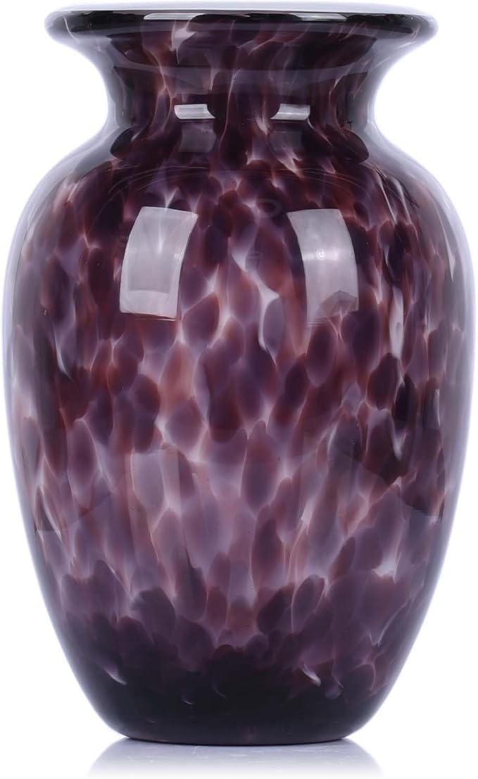 9" Purple Hand Blown Glass Vase – Murano Style Art Glass Sculpture, Stained Colorful Flower Vase for Table Centerpieces, Lavender Glass Decor for Entryway, Bookshelf, Office or Bathroom (Purple)
