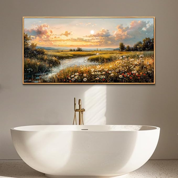 FUHAIHUA Wood Framed Canvas Wall Art For Living Room Wall Decor For Bedroom Office Wall Decoration Sunset Landscape Painting Farmhouse Pictures Artwork Room Aesthetic Home Decor 20x40 In