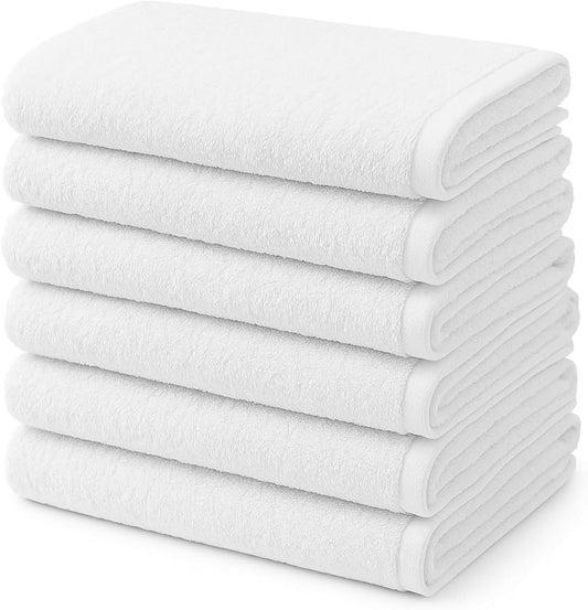 BIOLINEN White Bath Towels 24x48 inches 6 Pack | Ultra Soft, Highly Absorbent | 100% Cotton Towels for Bathroom, Gym, Spa, and Hotel Use