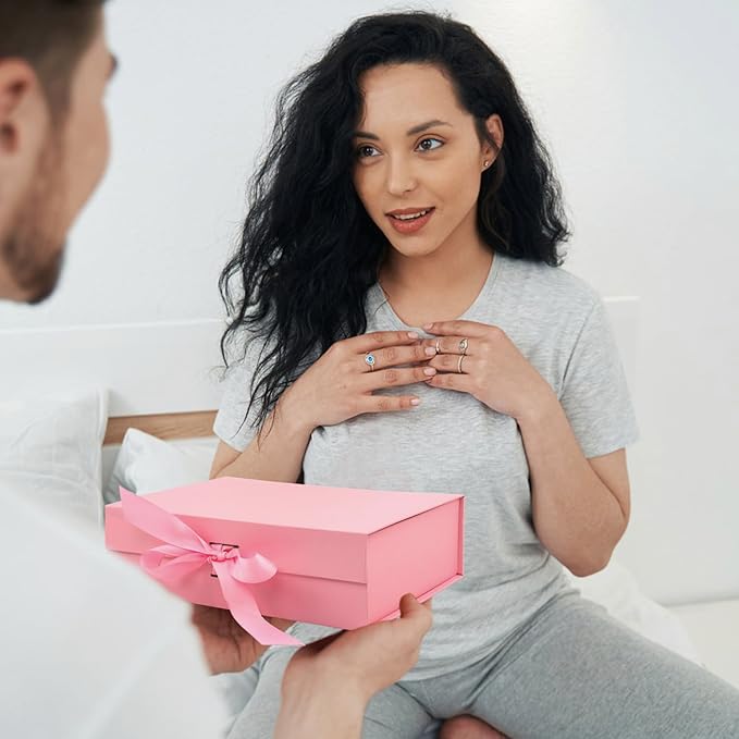 Large Gift Box, 5-Pack Magnetic Lid Gift Box Ribbon Closure Bo Elegant Gift Packaging Luxury Gift Box Decorative Gift Box,10.5x7.5x3.1" - Multi-Occasion Packaging Boxes (Pink)