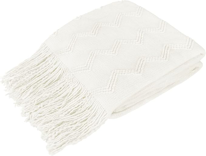 PAVILIA White Knit Throw Blanket for Couch Bed, Soft Knitted Farmhouse Sofa Throw for Living Room, Lightweight Decorative Summer Throw Blanket for Chair, Outdoor Textured Boho Blanket, 50x60