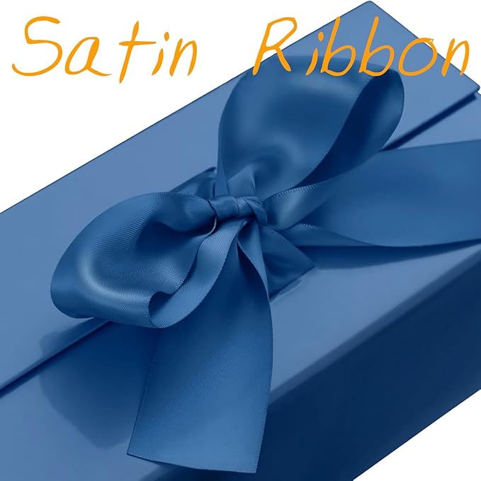 GREEN BEAN 3 Extra Large Gift Boxes with Lid 16.3 x 14.2 x 5 Inches Blue Magnetic Gift Box with Ribbon for Clothes and Large Presents Christmas Halloween(Glossy Blue)