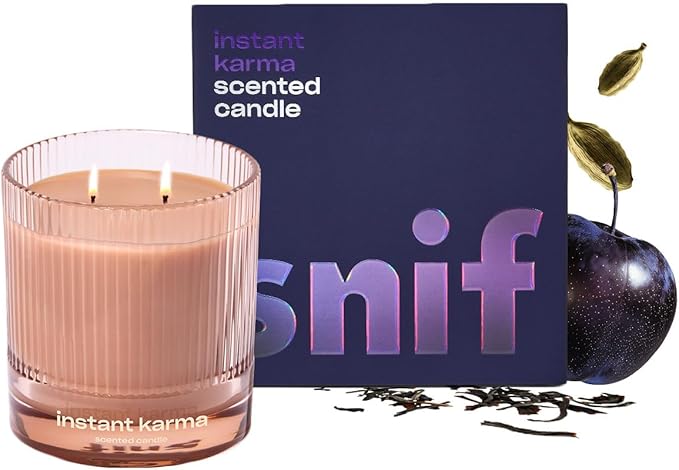 Instant Karma Luxury Scented Candle by Snif, Dark and Dreamy Scent, 50+ Hours, 100% Cotton Fiber Wicks, Soy Wax Blend, Non-Toxic, Vegan, 8.5 oz