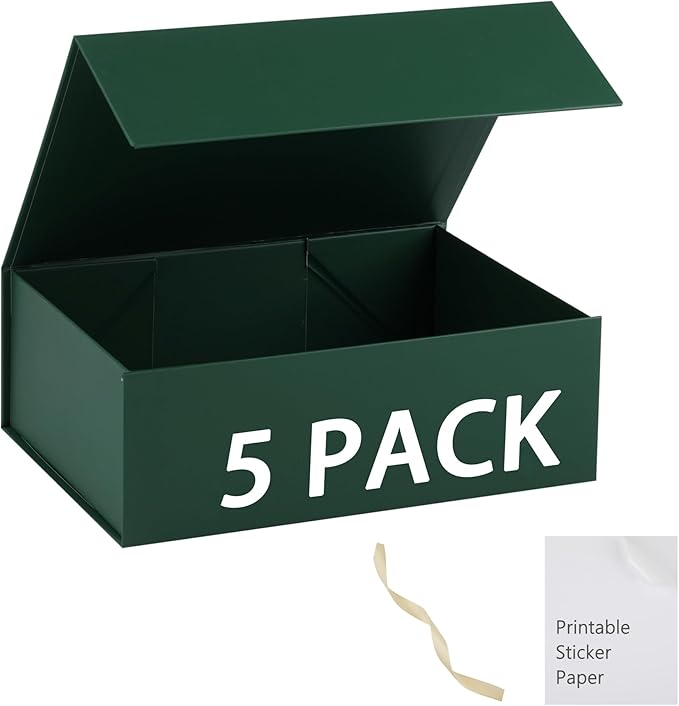 Green Gift Box,10x7.3x3.5 Gift Boxes With Lids For Presents Includes Ribbon And Diy Printable Sticker Paper,Bridesmaid Proposal Box,Magnetic Gift Box For Birthday,Wedding,Graduation