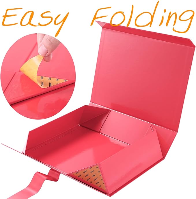 GREEN BEAN Large Gift Box with Lid for Presents 13x9.7x3.4 Inches, Red Magnetic with Ribbon Luxury Gift Box, Bridesmaid Proposal Box (Glossy Red)