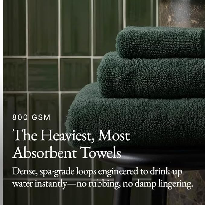 Italic Ultraplush 100% Australian Cotton Towels - Set of 2 Luxury Bath Towels, Quick Dry Plush and Absorbent, Heavy Duty Large Bath Towels, 800GSM for Bathroom & Spa (Deep Forest)