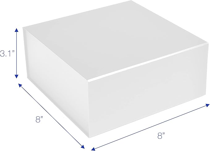 CECOBOX - Gift Boxes with Lids for Presents 8"x8"x3.1" - Matte, Collapsible Magnetic Closure Gift Box - Groomsmen & Bridesmaid Proposal Boxes, Wedding, PR, Birthdays, Holidays (White)