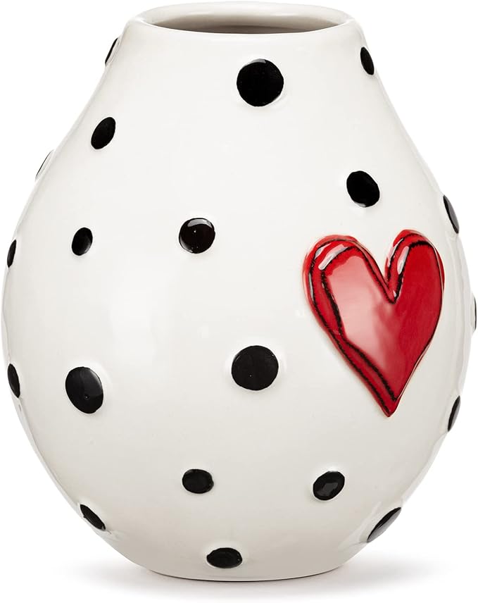 DEMDACO Black Dot Red Heart 5 x 6 Stoneware Large Decorative Vase