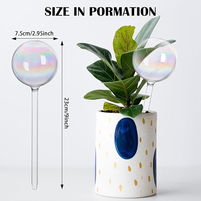 4 Pcs Iridescent Glass Plant Watering Globes - 9 Inch Self Watering Planter Insert | Plant Watering Devices | Plant Watering Bulbs for Indoor and Outdoor Plants Accessories.