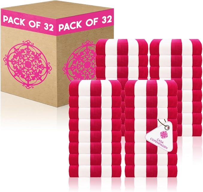 CASA COPENHAGEN Cabana Towel Designed in Denmark Rough and Tough, Quick Dry, Beach, Pool, Bath & Shower 30x60 inches 32 Pieces Cotton Beach Bath Towels Set - Pink
