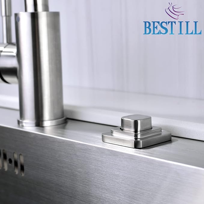 BESTILL Garbage Disposal Air Switch Kit, Square Raised Push Button Ideal for Long Nails, Cordless Sink Top Brass Switch for Food Waste Disposer, Brushed Nickel, Compatible with all Garbage Disposals