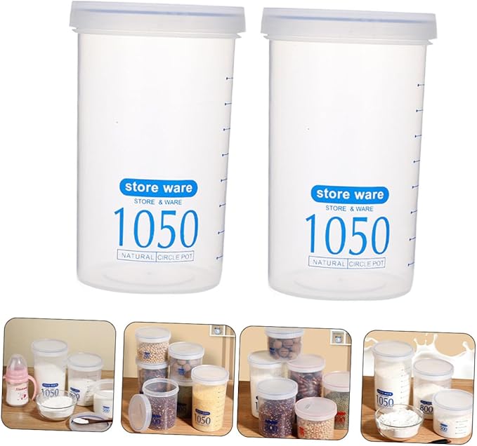 2pcs Airtight Round Food Storage Jars with Lids for Dry Food Snacks Protein Powder Cereal Canisters Kitchen Pantry Organization Containers