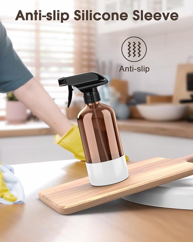 Glass Spray Bottle with Silicone Sleeve Protection, Amber Glass Spray Bottle Set for Window Cleaner Aromatherapy Facial Hydration Watering Flowers Hair Care 2 Pack/16 oz (White, 16 oz)
