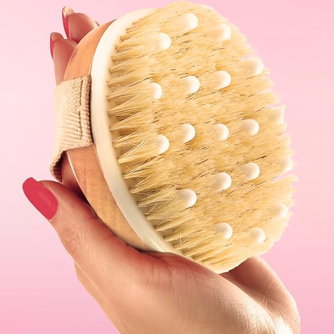 Dry Body Brush – Eco-Friendly Natural Bristles for Gentle Exfoliation, Skin Renewal, Improved Circulation & Lymphatic Support – Perfect Detox & Spa Self-Care Accessory (Tan)