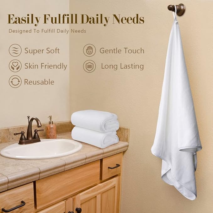 Orighty Bath Towel Pack of 4(27’’ x 54’’) - Soft Feel White Bath Towel Sets, Highly Absorbent Microfiber Towels for Body, Quick Drying, Microfiber Towels for Sport, Yoga, SPA, Fitness