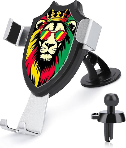 Men's Phone Holders Universal Hands Free Automobile Cell Phone Holder Reggae King Rasta Flag Lion Black