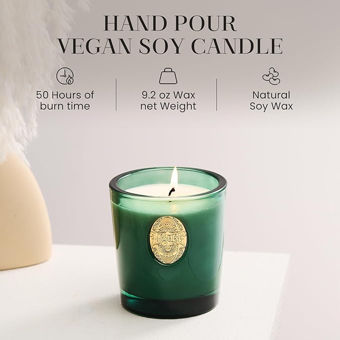 M&SENSE Natural Soy Candle | Eucalyptus Cedarwood& Emerald Green | 9.2 oz, 50H Burn Time | Luxury Scented Candle for Relaxation, Gifting, Home Décor | Ideal for Bedroom, Office, Party Ambiance