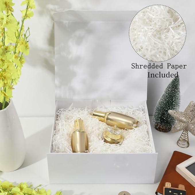 6 Pcs White Gift Box Large 13x11x5.3 Inch Magnetic Gift Boxes with Crinkle Paper White Large Gift Box with Shredded Paper Luxury Gift Boxes with Lids for Presents