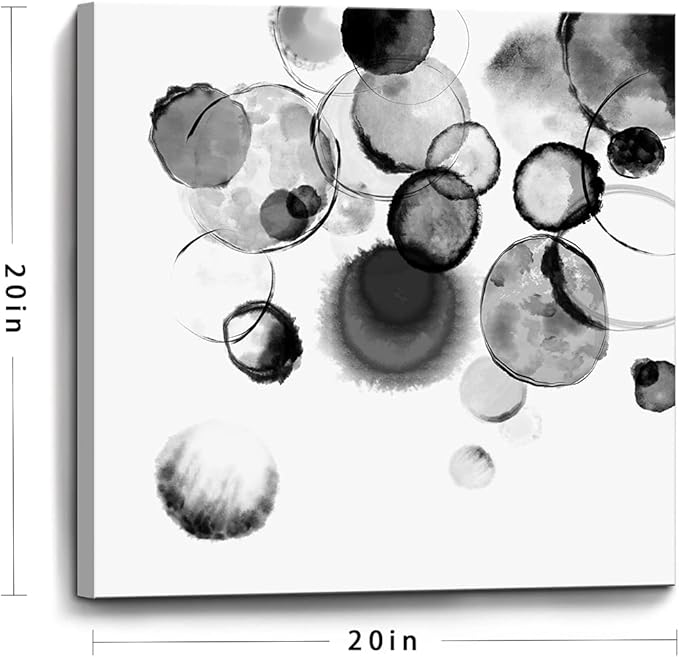 Bedroom Decor Wall Art Black and White Bubbles Prints Pictures Framed Canvas Artwork Wall Art for Bathroom Kitchen Office Modern Ink and Wash Painting Decorations Size 20x20 inches Ready to Hang